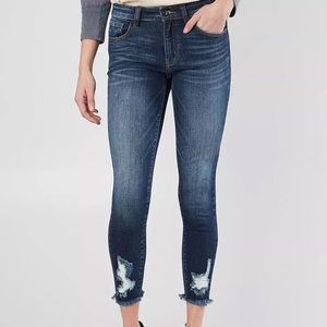 Kancan Mid-Rise Raw Hem Ankle Skinny
